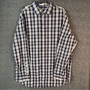 Peter Millar Shirt Mens Big 2XLT Blue Plaid Button Front Long Sleeve Cotton